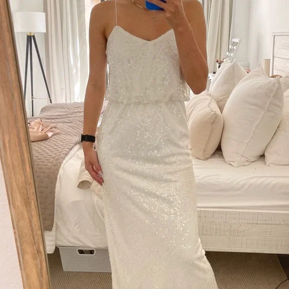 aqua white sequin dress Sequin Print V-Neck Mermaid Dress by Tiffany Designs 16028 2 / Aqua Multi
